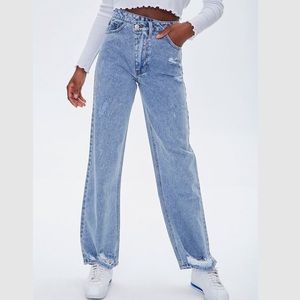 Crisscross distressed jeans